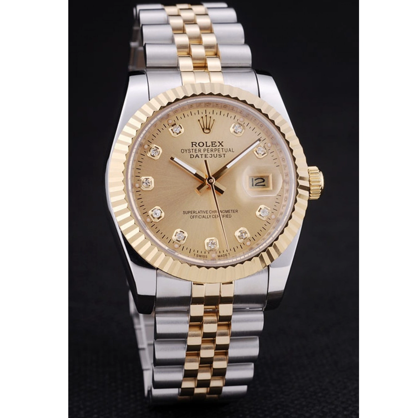 Aaa fake watches Bezel Dial Rolex Ribbed 7452 Datejust Diamonds Gold 0725